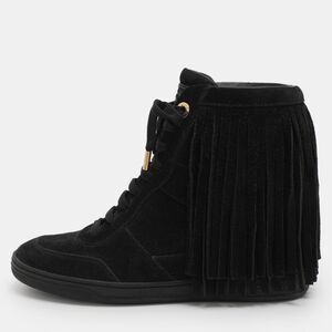 Louis Vuitton Millenium Size 38 Black Suede Fringes Wedge Sneakers